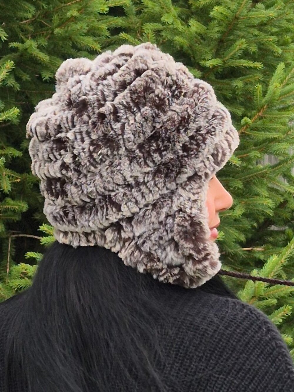 Brown Real Rex Rabbit Fur Hat, Unisex Winter Earflap Hat - Picture 5 of 6